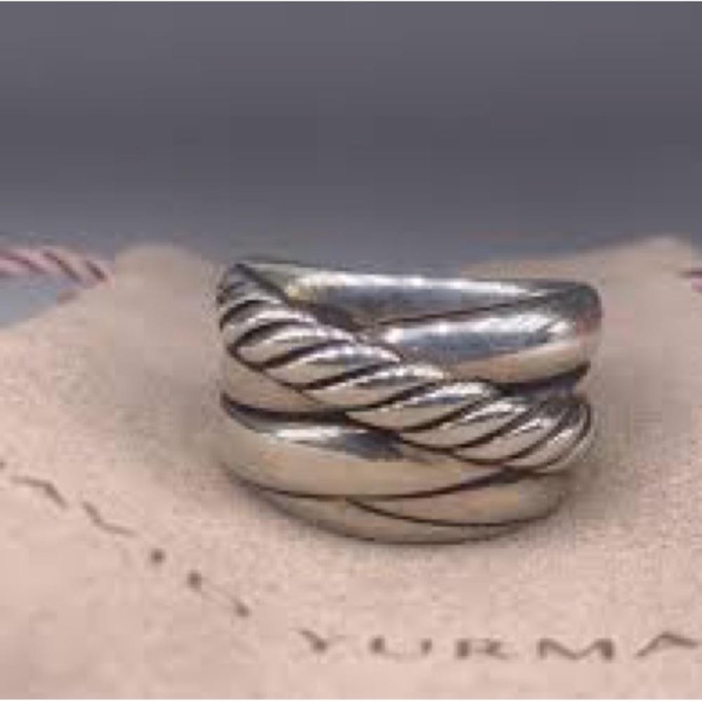 David Yurman sterling silver 15mm wide cross over cable band ring